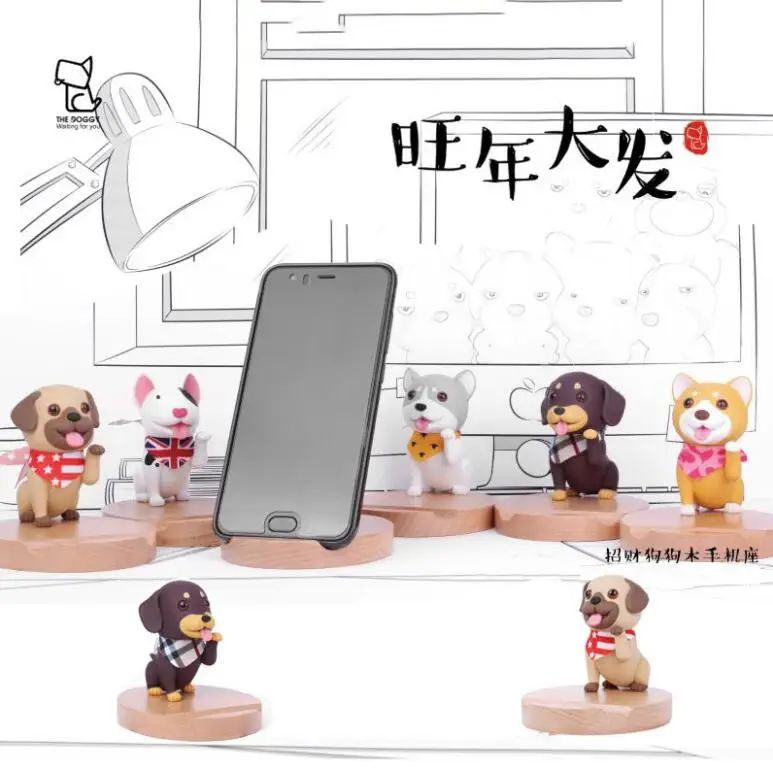 Подставка для мобильного телефона, портативная очаровательная деревянная собака, мультяшная настольная подставка для мобильного телефона, подставка для смартфона