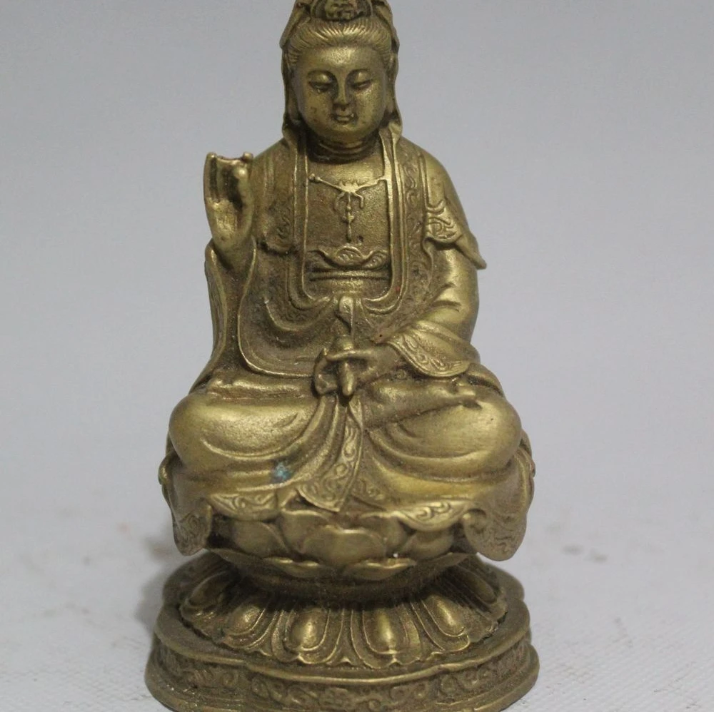 

4" Chinese Buddhism Brass Kwan-yin Guan Yin Boddhisattva Goddess Vase sculpture