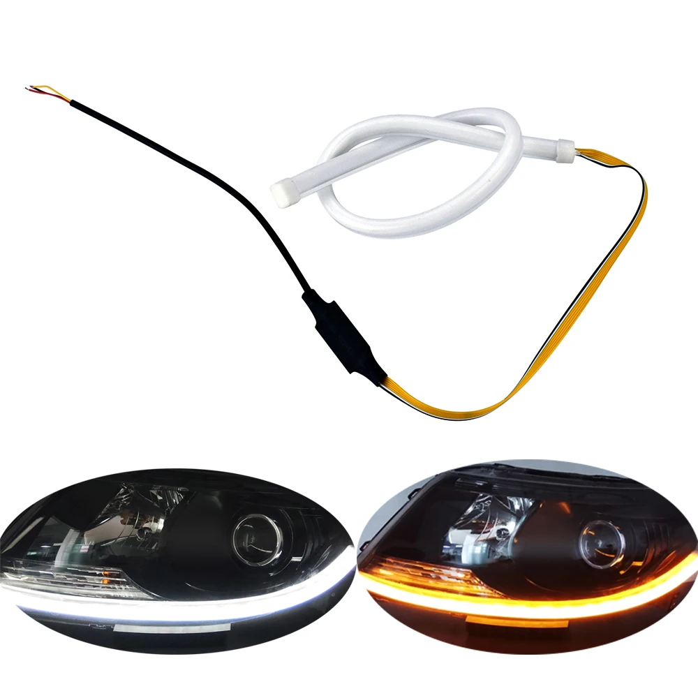 2pcs 60cm LED DRL Strip White Turn Yellow Flowing Daytime Running