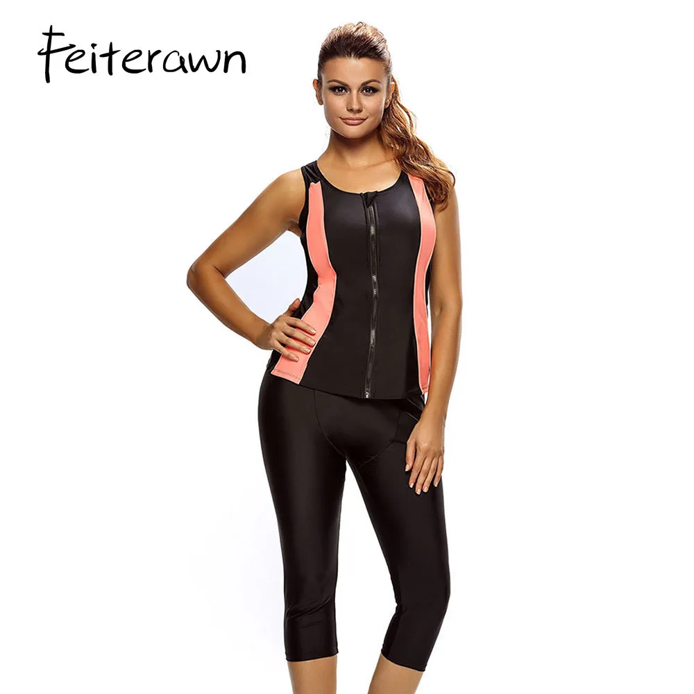 Feiterawn 2017 Women Swimwear Orange Black Zipped Wetsuit Sleeveless Top And Cropped Pants 2PCS Plus Size Swimsuit DL410058 plus-size-black-swimsuit : image Feiterawn 2017 Women Swimwear Orange Black Zipped Wetsuit Sleeveless Top And Cropped Pants 2PCS Plus Size Swimsuit DL410058 plus-size-black-swimsuit