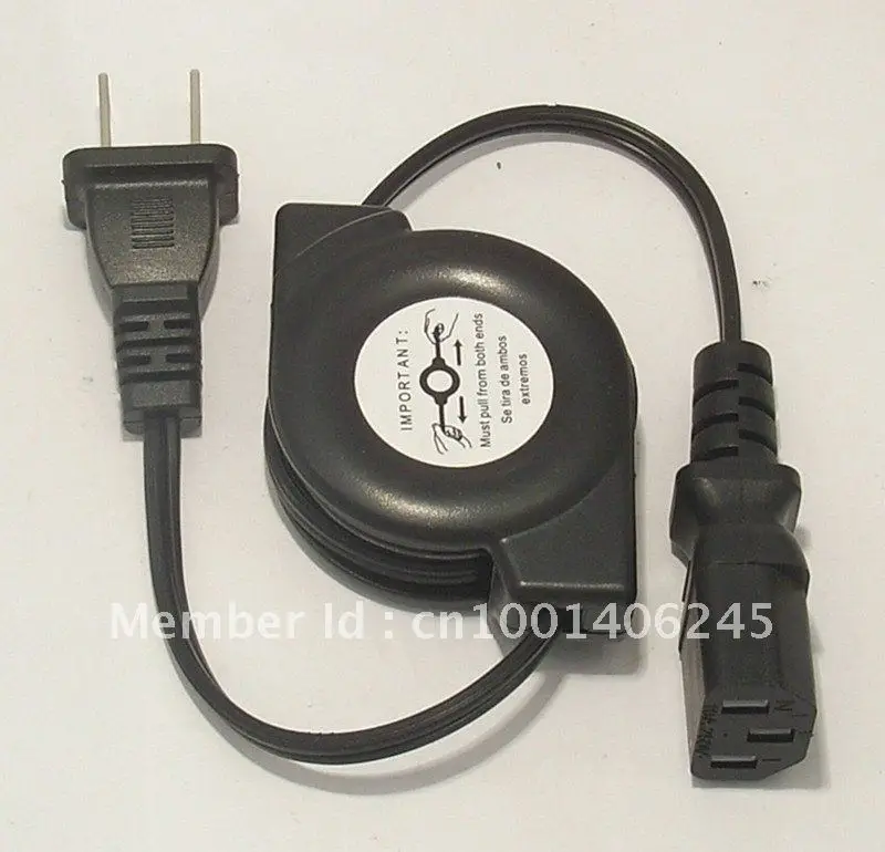 usa Standard 2Pin laptop computer retractable power cable,Goods type 3 hole plug,1.2M Length,AC