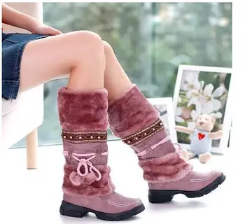 

New winter national wind wave siberian plush ball boots thick bottom Martin boots plush snow boots large size women's boots