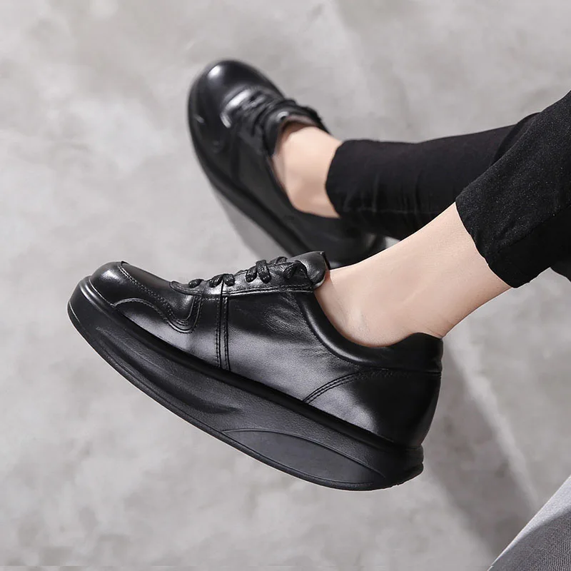 Женская обувь «Маффин» на меху натуральная кожа swing custom обувь, увеличивающая рост, на толстой подошве, на шнуровке Большие размеры черные
