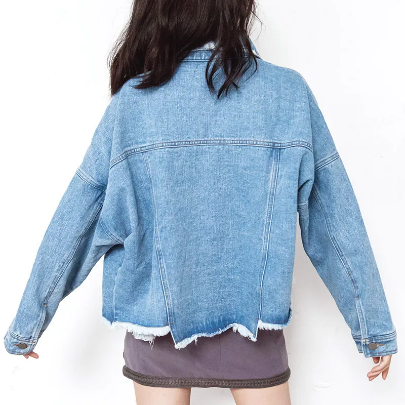Women's Denim Jacket 2019 Autumn Joker Denim Jacket Women's Washed White Irregular Short Jacket Jacket Women's Wear