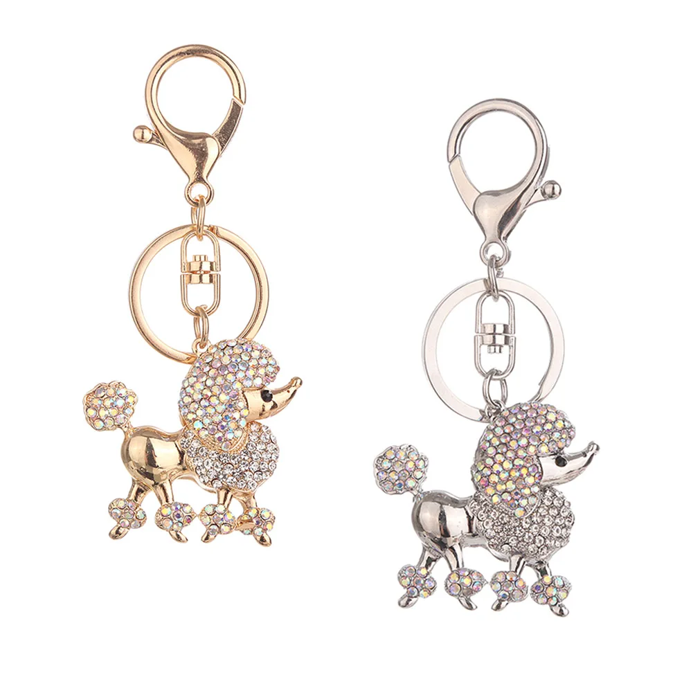 

Rhinestone Crystal Key Ring Chains Holder Bag Buckle Pendant For Car Keyrings KeyChains Crown Poodle Dog