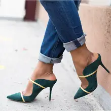 Newest Green Suede Leather Wedding Shoes Bride Gold Strap Ladies Heels Pumps Women Shoes Pointed toe Cut-out Fashion Pumps handmade christmas green emerald suede sheet leather heel greenery wedding shoes with knot open toe ankle strap d orsay pumps