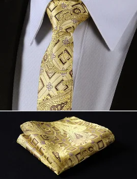 

TFC013D5 Gold Brown Floral 2.17" 100%Silk Woven Slim Skinny Narrow Men Tie Necktie Handkerchief Pocket Square Suit Set