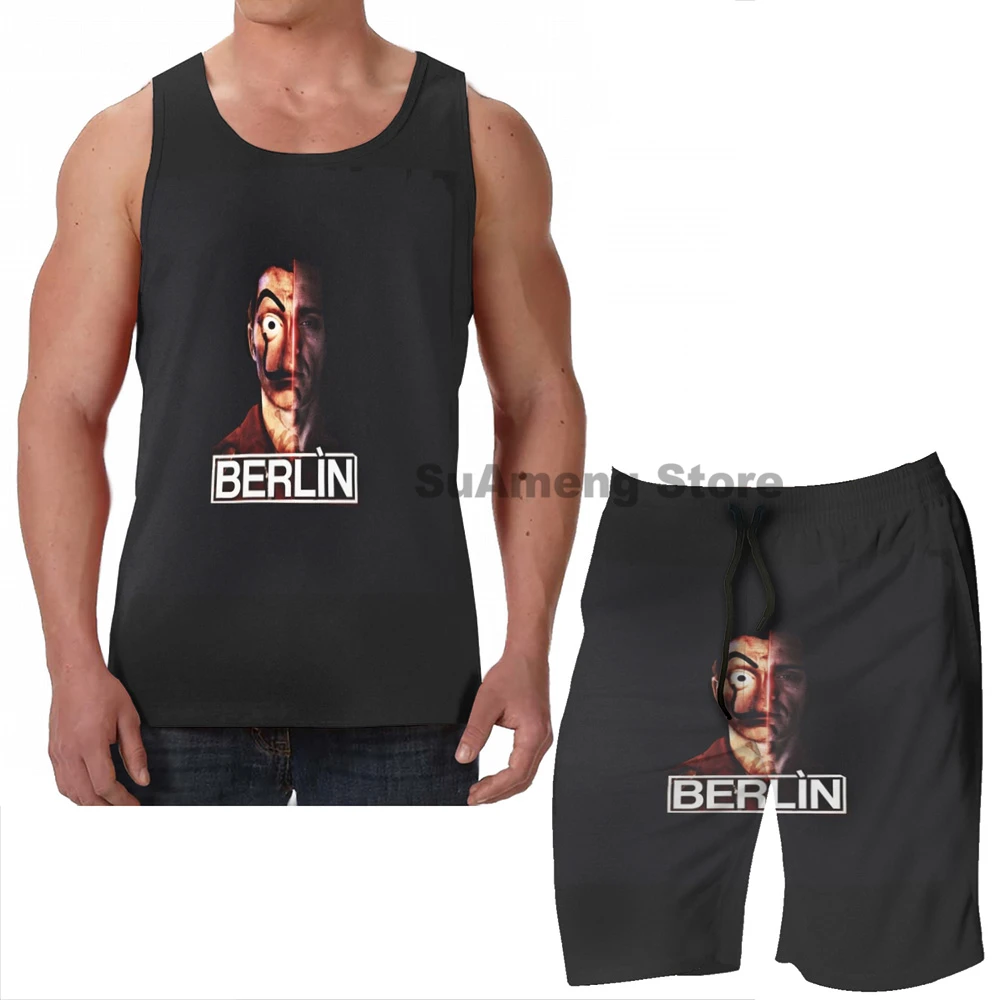 

Summer Casual funny print men Tank Tops Women Berlin la Casa de Papel men Board beach shorts women sets fitness sleeveless vest