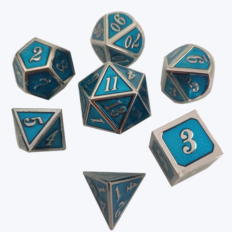 

factory Outlet New font Dungeons & Dragons 7pcs/set Creative RPG Dice D&D Metal Dice Chromium plating transparent blue ename