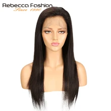 Rebecca 360 Кружева Фронтальная парик предварительно сорвал перуанский прямые человеческих волос 360 Кружева Парики Для черный Для женщин натуральный Цвет