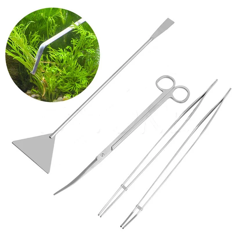 4 In 1 Aquarium Plant Tools Curved Straight Tweezer Scissor Sand Shovel Grass Waterweed Clipper Cleaning Set Aquatic Maintaince | Дом и сад