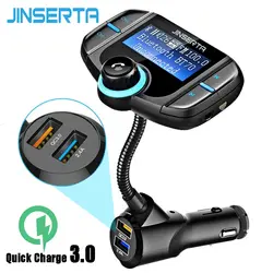 JINSERTA Bluetooth FM передатчик аудио автомобильный Mp3 плеер Беспроводной InCar fm-модулятор громкой связи Car Kit QC3.0 Поддержка TF USB AUX
