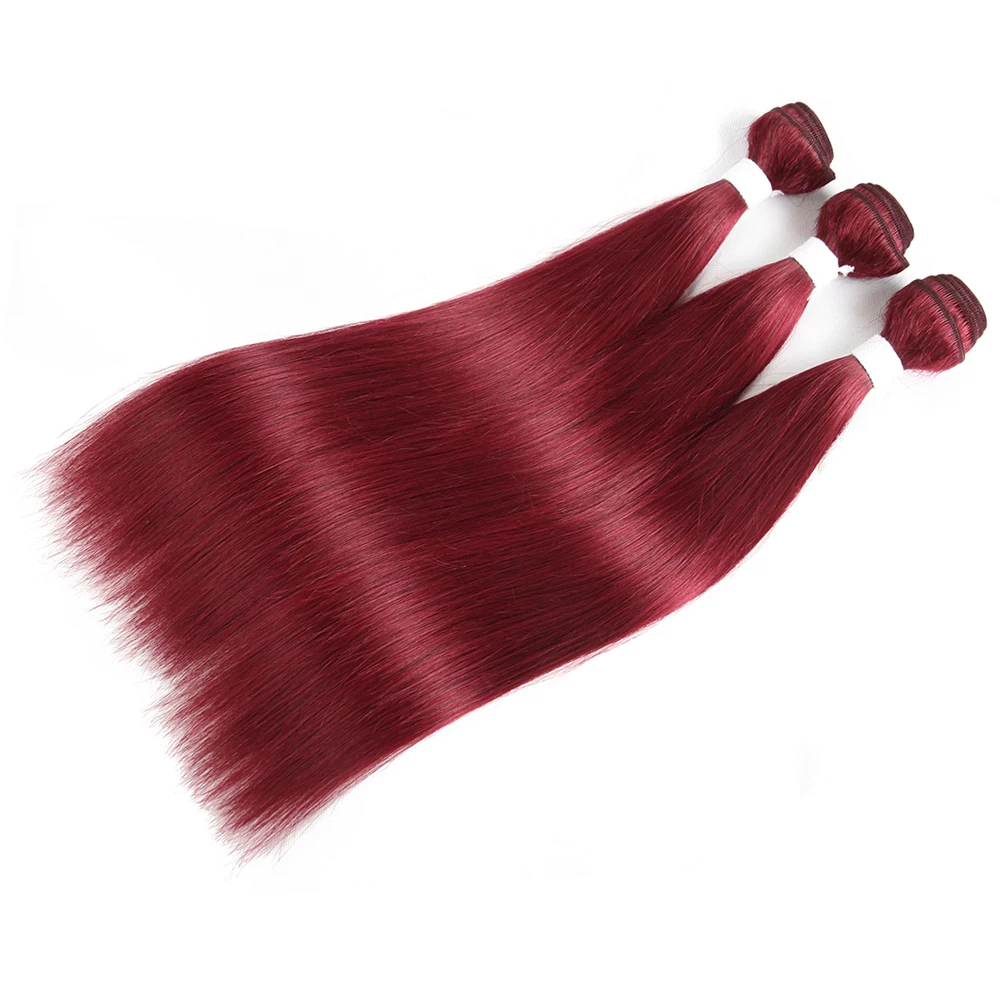 Burgundy Red Color Lace Frontal With Human Hair Bundle X-TRESS Brazilian Straight Non-Remy Hair Weaves 2/3 Bundles With Frontal