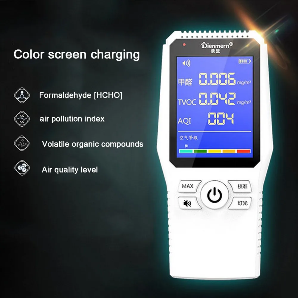 Монитор качества воздуха детектор HCHO TVOC AQI 2000mA батарея детектор газа формальдегида светодиодный USB воздушный высококачественный