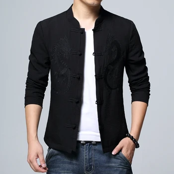 

Chinese Style Men's Embroidery Coats & Jackets New Autumn Fashion Slim Men Jacket Comfortable Handsome Male Coat Size S M L-4XL