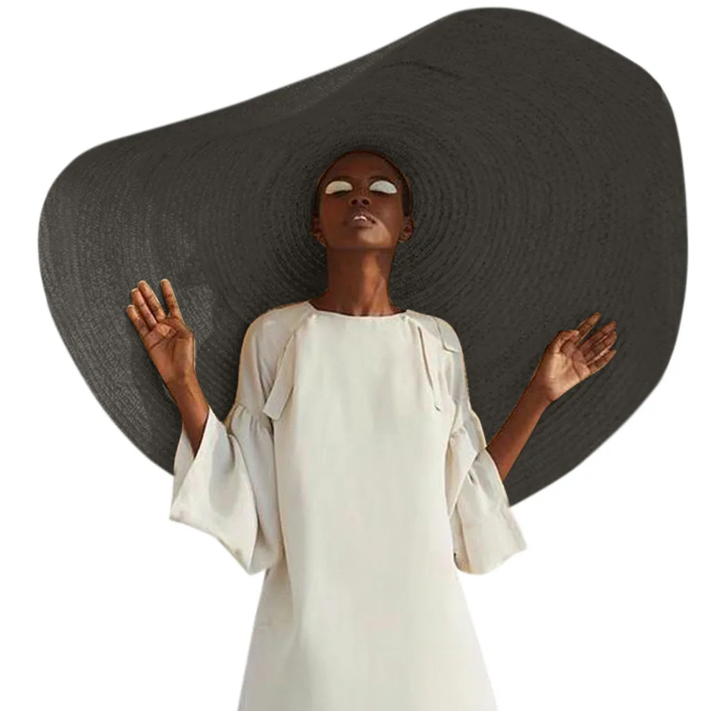 Модная большая пляжная шляпа от солнца с защитой от ультрафиолета, складная соломенная шляпа, летняя соломенная шляпа, женская пляжная шляпа с большими широкими полями# YL10