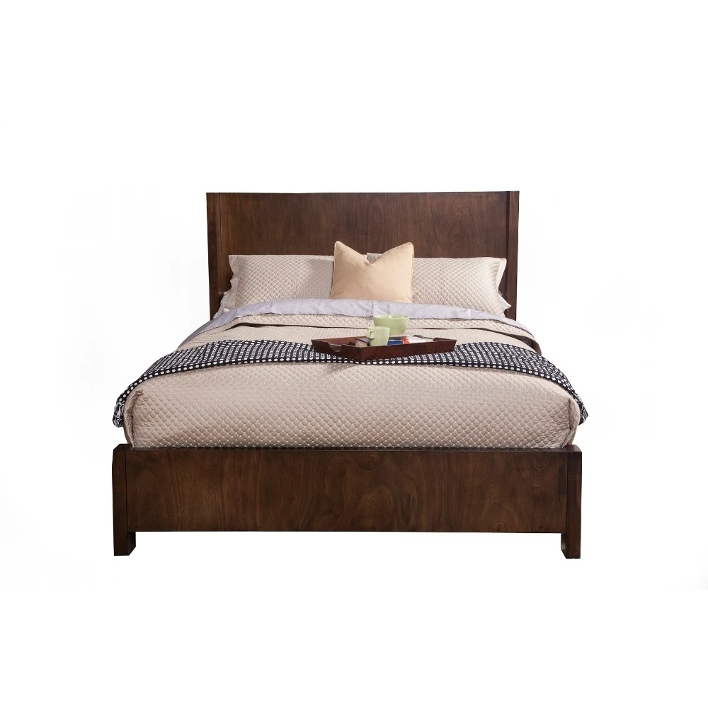Standard King Size Shelter Panel Bed In Wood Chestnut Brown