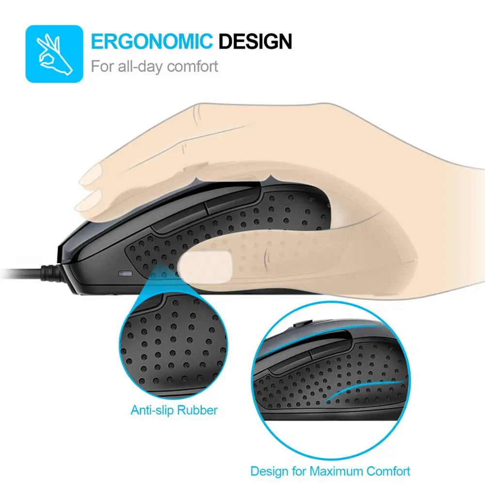 TeckNet TeckNet Pro S2 High Performance Wired USB Mouse, 6 Buttons, up to 2000dpi Gamer Computer Mouse Mice Cable Mouse 