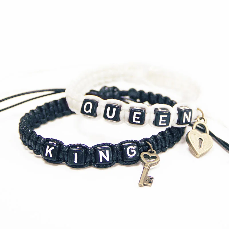 2pcs/pair Couple Bracelets Black King And White Queen With Key Lock Rope Chains Lovers Gift Handmade Charm Bracelets Accessories 2pcs/pair Couple Bracelets Black King And White Queen With Key Lock Rope Chains Lovers Gift Handmade Charm Bracelets Accessories