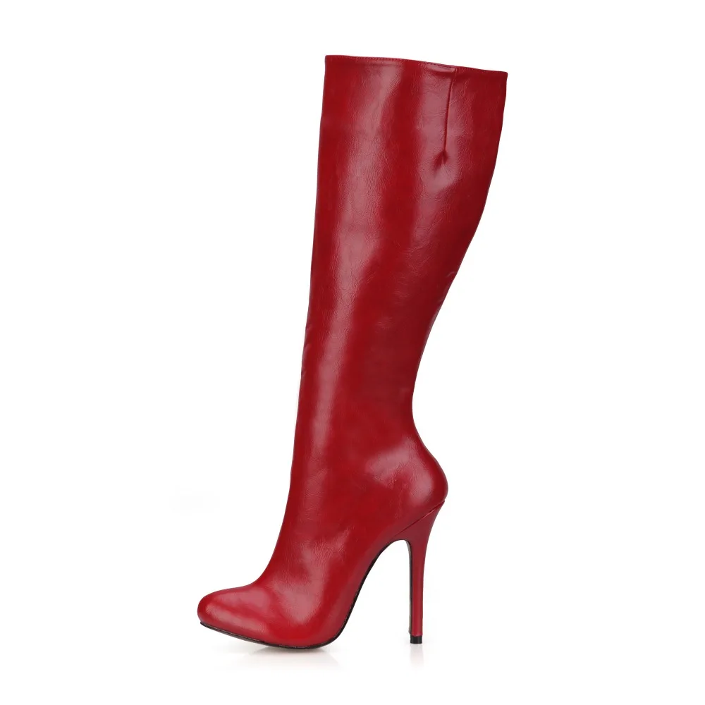 Fashion Knee High Boots Casual Pu Leather Boots Red High Heels Sexy