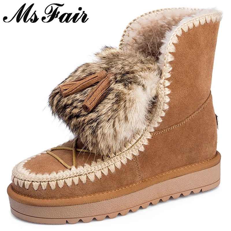 

MSFAIR Women Snow Boots 2018 Fashion Fur Round Toe Flat Ankle Boots Women Boot Shoes Winter Wool Keep Warm Cotton Boots For Girl
