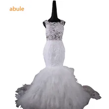 abule Wedding Dress sheer 2017 long train White Beading o-Neck zipper Custom Made Bridal Gown Plus Size Vestido De Noiva