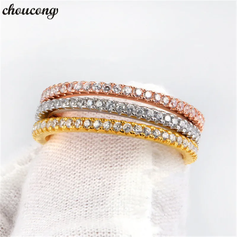 

choucong 3 Color Eternity Band Promise Ring Pave Setting Zircon Cz 925 Sterling Silver Party Wedding Rings for Women Bridal Gift