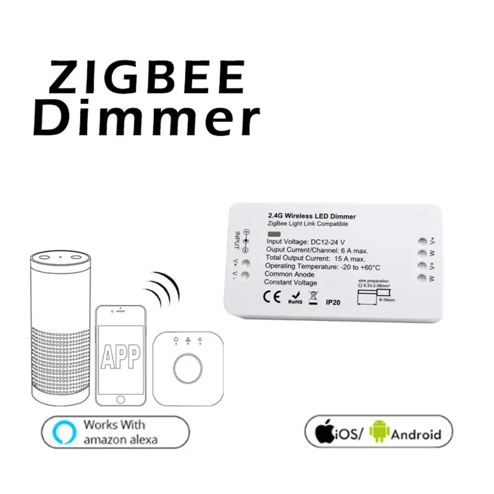 

ZIGBEE ZLL Dimmer LED Controller,Dimmer strip Controller DC12/24V comptaible with amazon echo plus hue
