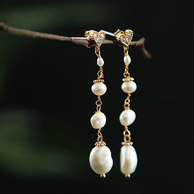 

manual eardrop long female heart-shaped earrings set auger 14 k gold plated line color preserving 925 silver needle