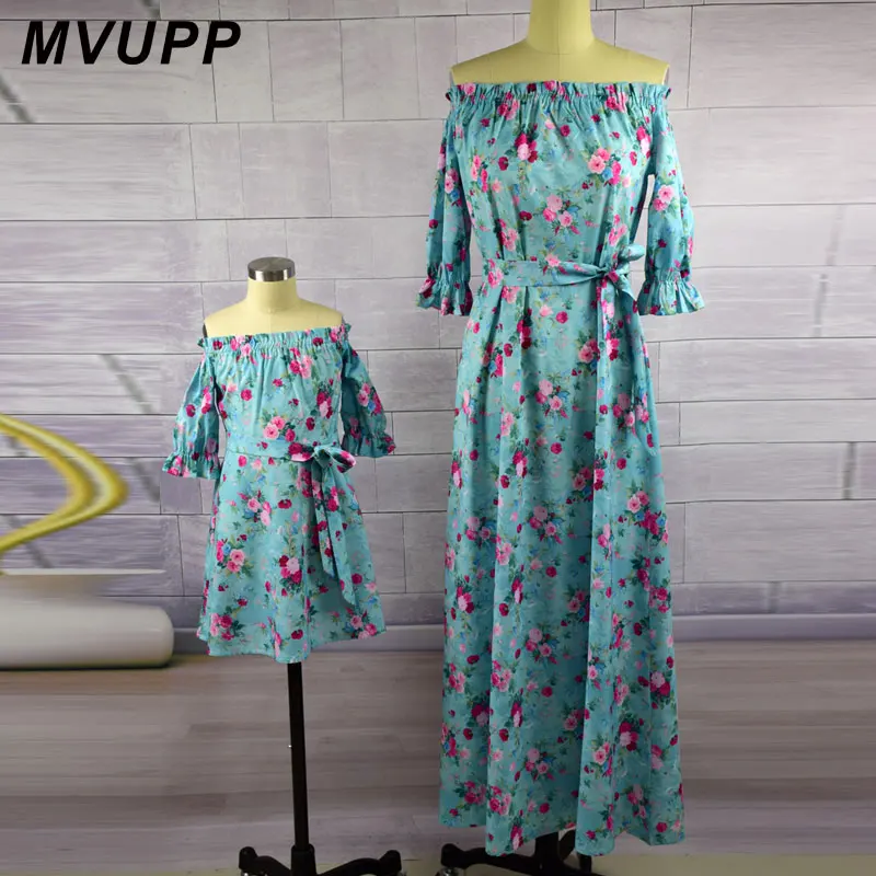 Mother daughter dresses Vintage Floral dress print Half Sleeve Family Matching Outfits mommy and me Ankle-length dress mini me