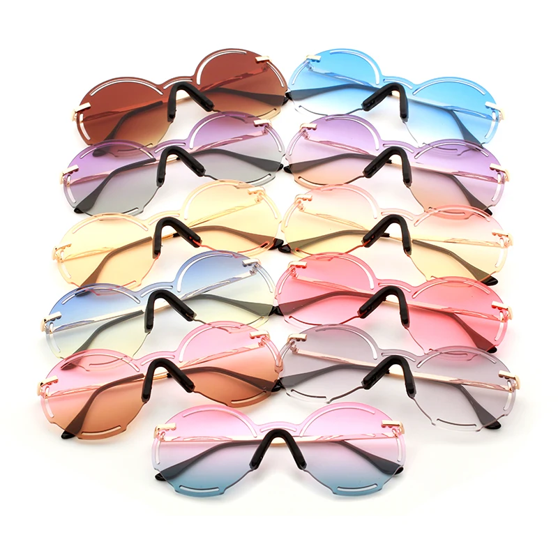 

fashion round rimless sunglasses for women 2018 luxury brand designer retro vintage Gradient ladies sun glasses uv400 festival