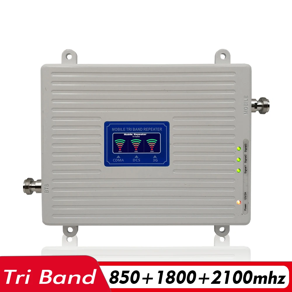 Усилитель трехполосного сигнала 65dB 2G 3G 4G CDMA 850 + DCS/LTE 1800 WCDMA/UMTS 2100 повторитель для