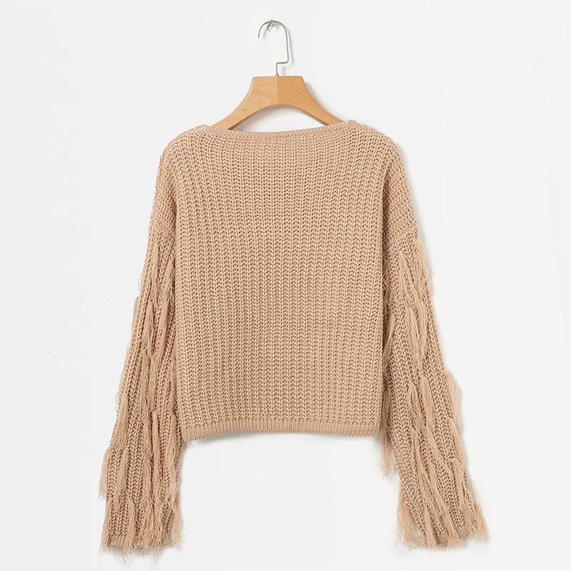 ShejoinSheenjoy Tassel Long Sleeve Knitted Sweater Women Tops Pullovers O-Neck Autumn Winter Short Pullover Women Sweaters (33)