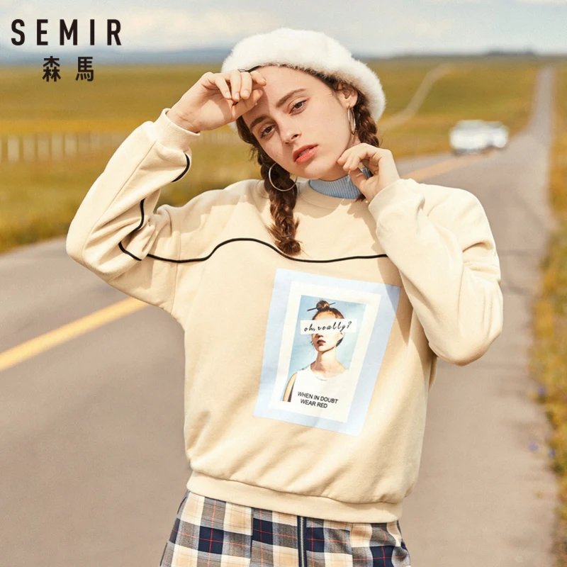 

SEMIR Women Fleece-Lined Portrait Sweatshirt Women's Pullover Sweatshirt Crewneck Sweatshirt with Ribbed Cuff and Hem for Winter