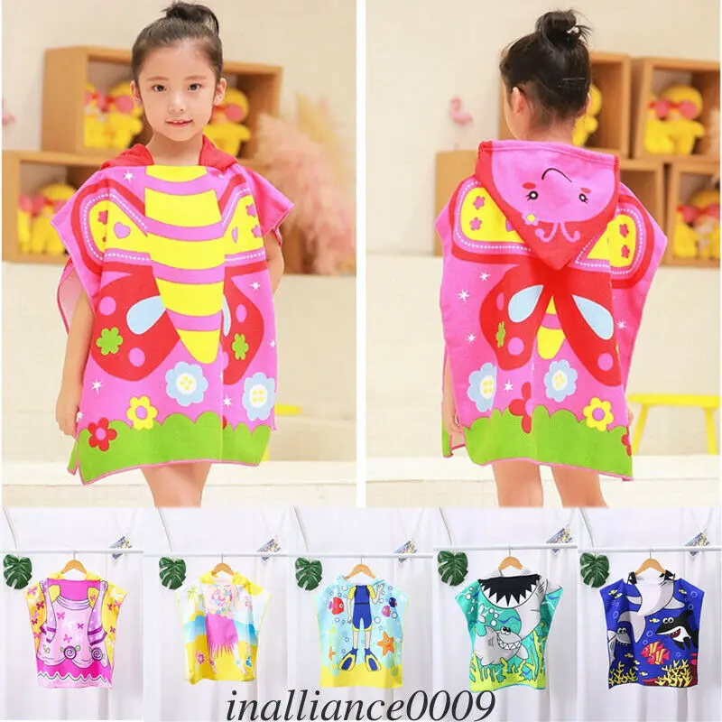 Children Cute Cartoon Hooded Cloak Beach Towel Microfiber Toddler Kids Girls Boys Summer Swimming Swimwear Bath Tool 120*60cm