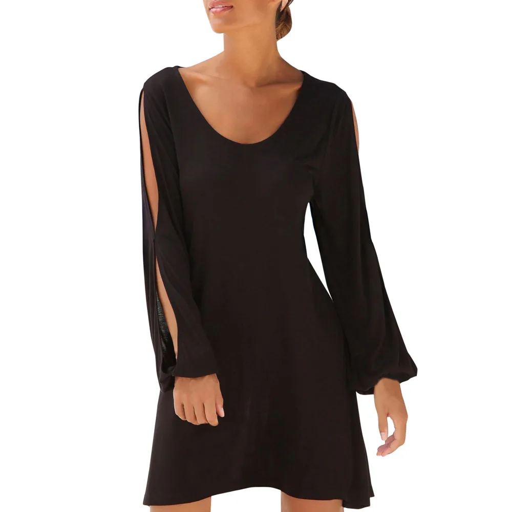 

Fashion women's shoulder casual o airspace Heart Sleeve solid beach style mini dress #Zer