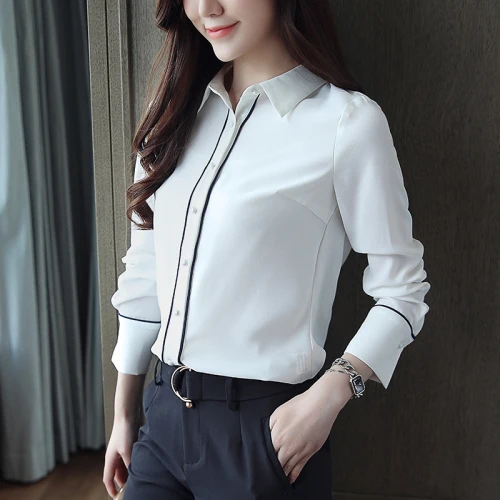 

Spring Korean Version Chiffon Women White Shirt 2019 New Style Autumn Single-breasted Work Wear Female Fashion Bottom Blouses