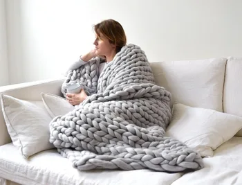 

Knitting Throw Blankets Yarn Knitted Hand-knitted Warm Chunky Knit Cheap Merino Soft Wool Thick Bulky Sofa