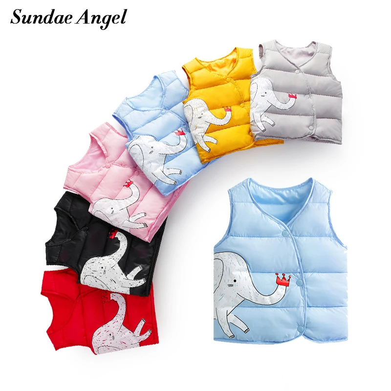 

Sundae Angel Boys Vests Kids V-Neck Elephant Pattern Baby Vest For Girl Waistcoat Thick Down Cotton Outerwear Children Coats