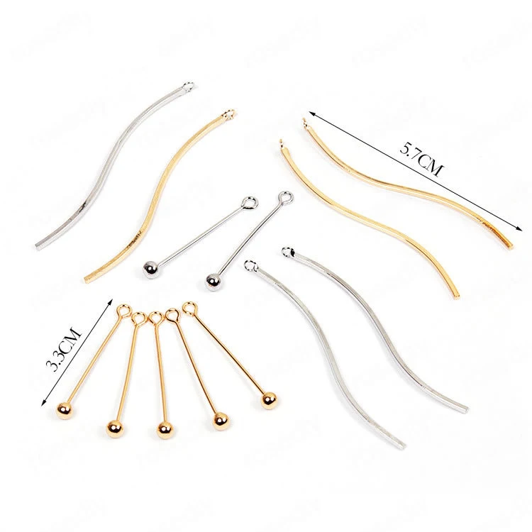 

10PCS Brass with Round Beads Pin Connector S Shape Rod Charms Diy Jewelry Findings Earrings Accessories Wholesale