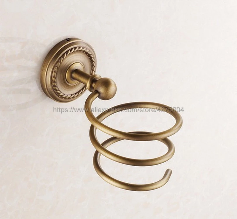 Wall Mounted Brass Antique Hair Dryer Holder Bathroom Wall Suction Hair Dryer Shelf Nba272