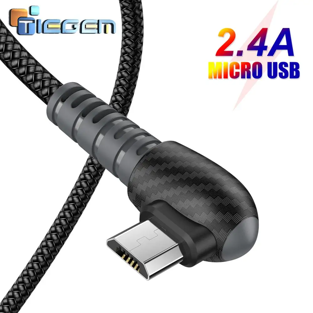 TIEGEM المصغّر usb كابل 2.4A سريع كابل شحن 90 درجة الهاتف المحمول كابل usb لسامسونج Xiaomi هواوي الروبوت 0.3 M 1 M 2 M