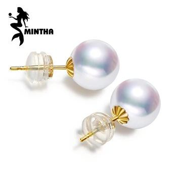 

MINTHA 18K Gold earrings pearl Jewelry,6-7mm round Pearl yellow gold earrings for women brand wedding engagement stud earrings