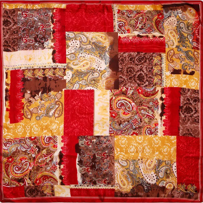 

100% Silk Scarf Women Scarf Paisley Hijab Big Bandana Scarf Silk 2019 Female Middle Square Silk Scarf Top Wrap Hot Gift for Lady