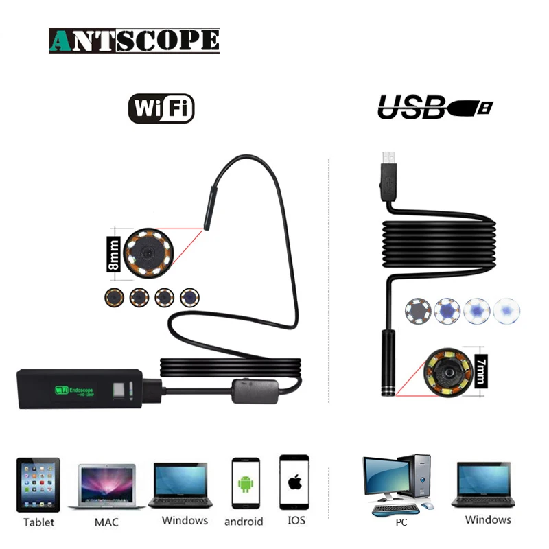 Antscope 1200P HD 8mm Wifi Endoscope Camera for Iphone Android Inspection Snake Camera 7mm USB Endoscope Waterproof Borescope30 Antscope 1200P HD 8mm Wifi Endoscope Camera for Iphone Android Inspection Snake Camera 7mm USB Endoscope Waterproof Borescope30
