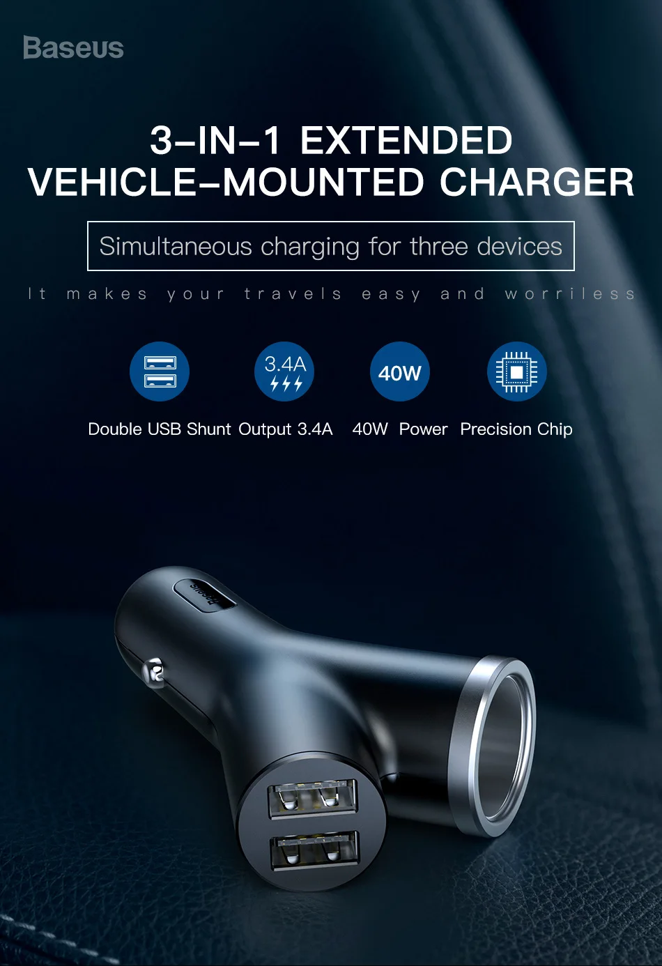 Baseus Y Type Car Charger - Mobile Phone Prices in Sri Lanka - Life Mobile