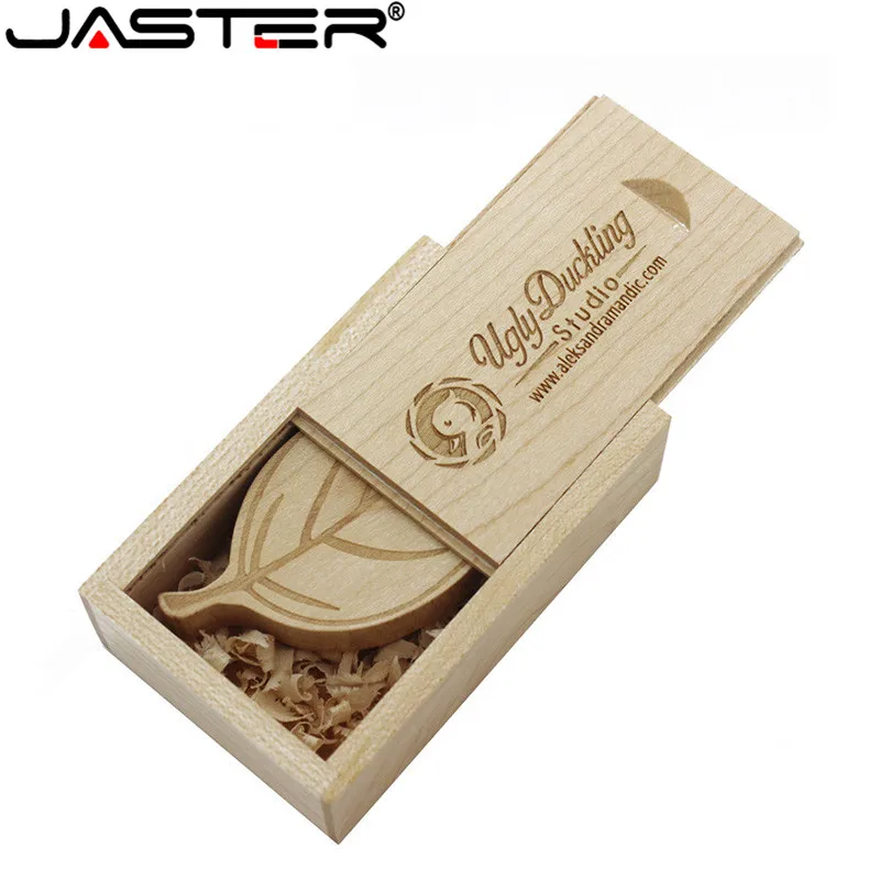 JASTER USB 2,0(10 шт. бесплатный логотип) деревянный лист+ коробка usb флеш-накопитель карта памяти листья Флешка 8 ГБ 16 ГБ 32 ГБ 64 Гб подарок