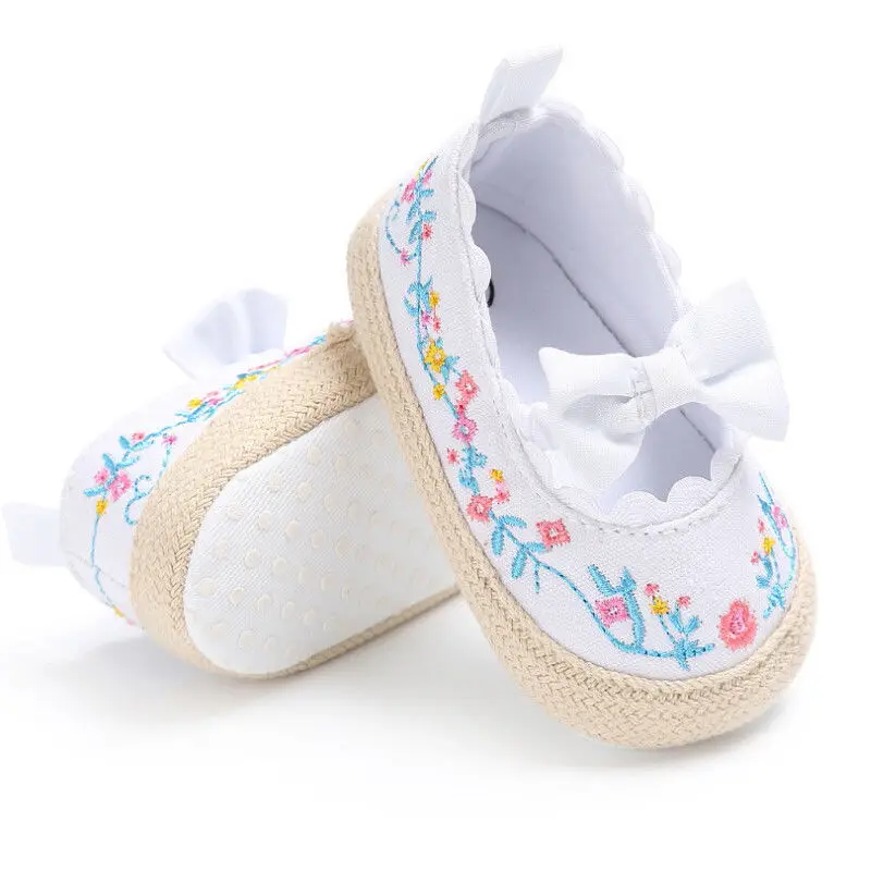 

Newborn Infant Baby Girl Bowknot Flower Shoes Sneaker Lovely Babies Canvas Anti-slip Soft Sole Flower Shoes Casual Prewalker