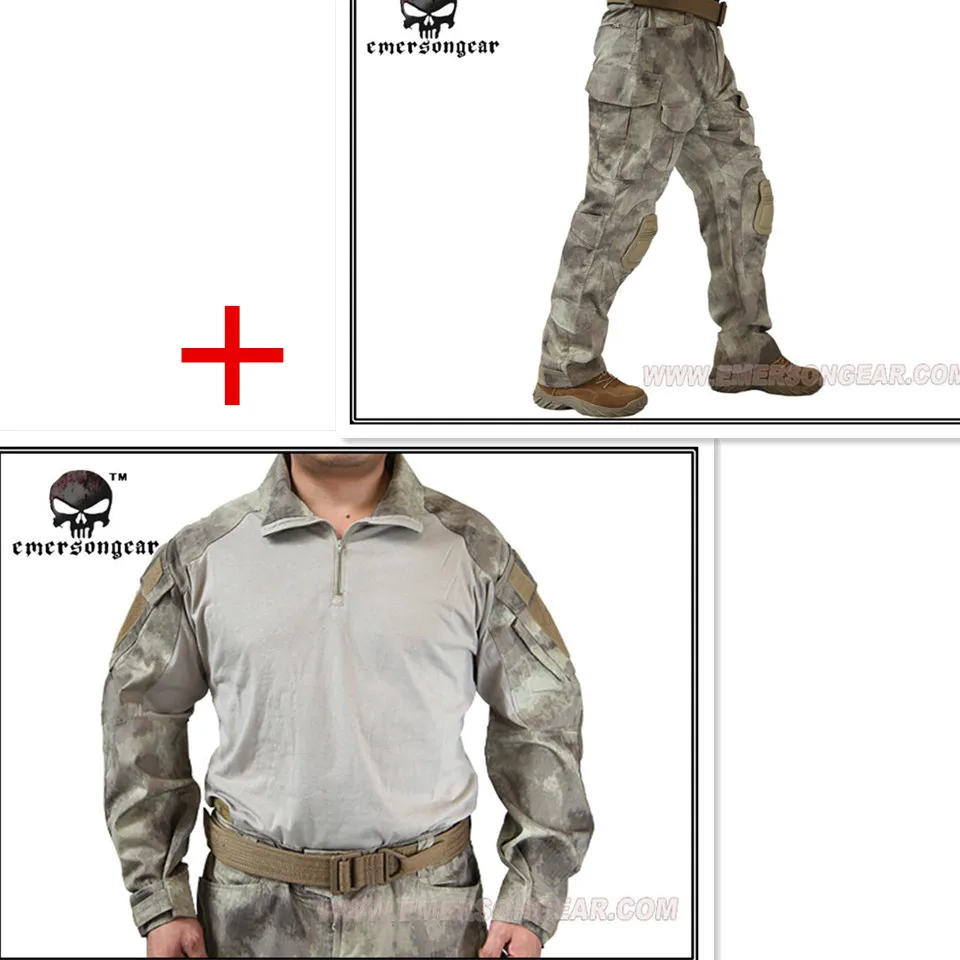 Emerson bdu G3 Combat uniform shirt & Pants with knee pads Emerson BDU Airsoft Military Army uniform A-tacs Suits EM8595+7048
