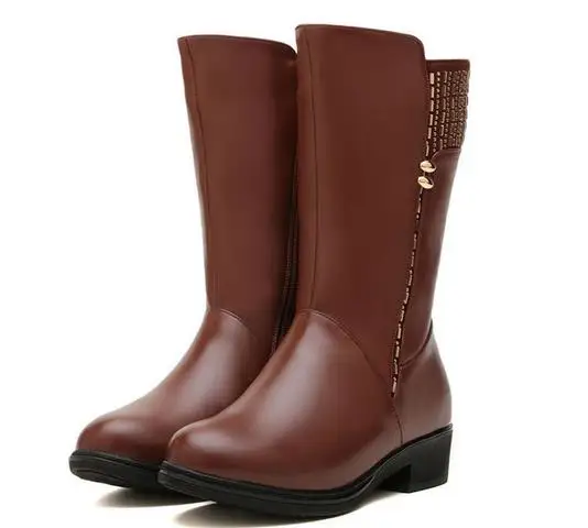 

New Cool Winter Women genuine leather shoes Long boots Big size 35-43 Buckle Zip Winter Women's knight boots cotton Warm Party